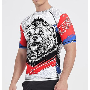 Men’s Wolf Graphic Gym <b>Compression</b> <b>Shirt</b> Quick Dry Fitness T <b>Shirt</b> MMA Rash Guard <b>Custom</b> Sublimation OEM - Product Image 2