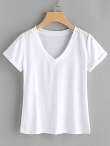 Camiseta de Mujer con Cuello en V, Diseño Personalizado, Transpirable, Suave, 100% Algodón Jersey, Manga Corta, Corte Holgado, Informal, para Verano - Product Image 2