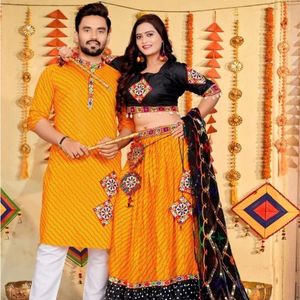 Premium Special Navratri Couple Combo Cotton Lehenga Choli And <b>Men</b> Cotton <b>Kurta</b> Pant Set Wholesale Rate By Royal Export - Product Image 1
