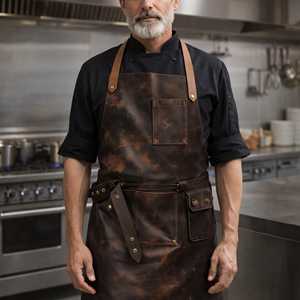 ผ้ากันเปื้อนหนังสไตล์วินเทจสำหรับบาริสต้า เชฟ ปิ้งย่าง ทำมือ ทนทาน ขายส่งจากโรงงาน LPN-0314 - Product Image 1