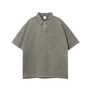 T-shirts pour hommes en coton tricoté 100% à col personnalisé, manches courtes, logo, délavage à l'acide, coupe classique - Product Image 3