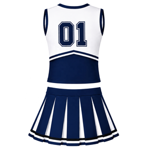 Ensemble d'uniformes de cheerleading bleu marine, haut sans manches à col en V, jupe plissée, pour équipe sportive, performance de danse, entraînement, compétition - Product Image 2