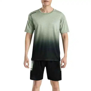 Men's Gradient Color Sporty <b>T</b>-<b>Shirt</b> Shorts Set Crew Neck Quick Dry <b>Polyester</b> Spandex Summer Athletic Wear - Product Image 3