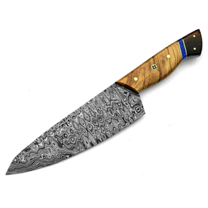 Cuchillo de Cocina Profesional Hecho a Mano, Cuchillo de Chef de Acero de Damasco, Hoja de Acero con Patrón, Agarre Cómodo, Cuchillo Afilado - Product Image 1