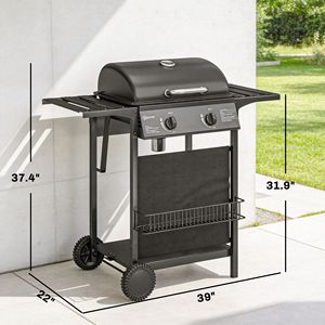 Grill a Gas Propano Nero da 18000 BTU con 2 Bruciatori, Griglia di Riscaldamento, Termometro, Vassoio Raccogligocce, Ruote e Struttura in Acciaio - Product Image 2