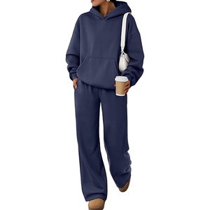 Conjunto de Sudadera con Capucha y Pantalones Cortos de Pierna Ancha de Spandex Sólido para Mujer, Chándal Casual de Forro Polar Premium - Product Image 1