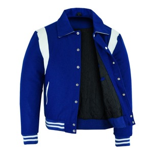 <b>Men's</b> Royal Blue With <b>White</b> Accents Turn-down Collar Button Closure Preppy Style Regular Fit Varsity <b>Jacket</b> Available For Sale - Product Image 4