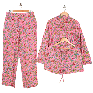 Premium Quality Indian Handmade Cotton Pajama <b>Set</b> For Womens Soft Comfortable Accessories Multi <b>Colour</b> Floral Summer Sleepwear - Product Image 3