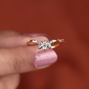 Curved Diamond Wedding Band V Shape Lab Grown Diamond <b>Ring</b> Curved <b>Stacking</b> Band Chevron Marquise <b>Ring</b> Anniversary Gift Wholesale - Product Image 6