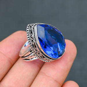 แหวนพลอยบลูโทแพซ เงินแท้ 925 เครื่องประดับหรูหราสำหรับงานปาร์ตี้ - Product Image 2