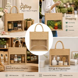 Sac cadeau en jute écologique avec fenêtre transparente et ouverture supérieure avec poignée - Product Image 5