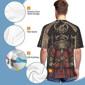 Camiseta de Manga Corta con Cuello Redondo y Estampado Gráfico de Guerrero Vikingo para Hombre, Corte Holgado, Estilo Casual, 100% Poliéster, Tejido de Punto - Product Image 5