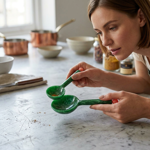 Resin Salad <b>Servers</b> Green Marble Texture Hand-Carved Set Dishwasher & Microwave Safe Eco-Friendly the Handmade Collection - Product Image 2