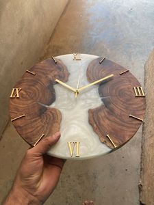 Wholesale Luxury Clear Epoxy Resin and Live Edge Wood Wall <b>Clock</b> Modern Silent Wall Decor Handcrafted Transparent Resin River - Product Image 2