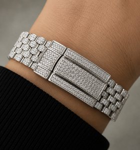 Montre-bracelet de luxe pour homme, style Hip Hop, entièrement sertie de diamants VVS, cadran noir, index à lanières, bracelet Jubilee clouté, date, argentée, bling, cadeau - Product Image 3
