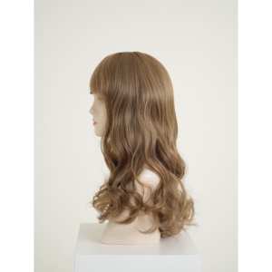 Perruque synthétique coréenne haut de gamme résistante à la chaleur, volumineuse, longue, bouclée en forme de S, avec frange, couleur blond moka - Product Image 1