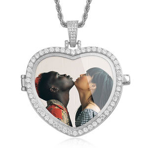 Heart Locket Photo Pendant Silver Lab Grown Diamond Custom <b>Memory</b> Necklace Personalized Picture Pendant <b>Gift</b> for Couples - Product Image 1