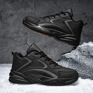 Botas de nieve para hombre con cordones, zapatillas de cuero a la moda, botas de invierno cálidas con forro de piel, zapatos casuales de algodón para exteriores - Product Image 2