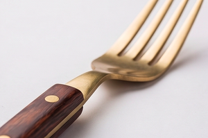 <b>Vintage</b> Matte Gold Flatware Set With Wood Handles Matte Gold PVD Rust Resistant <b>Cutlery</b> For Wedding Occasions And Restaurant - Product Image 2