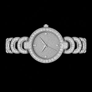 Montre de luxe ronde sertie de diamants, bracelet en acier inoxydable argenté, montre-bracelet à quartz pour hommes et femmes, style premium - Product Image 2