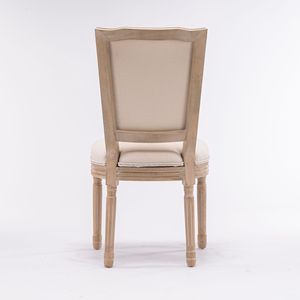 Chaises de salle à manger de style français avec cadre en bois massif et tissu en lin, dossier carré, lot de 2, couleur crème - Product Image 5
