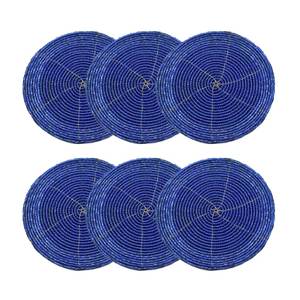 Blue Round <b>Bamboo</b> Bar Mats 6-Pack Anti-Slip Classic Style Drinkware Accessories - Product Image 1