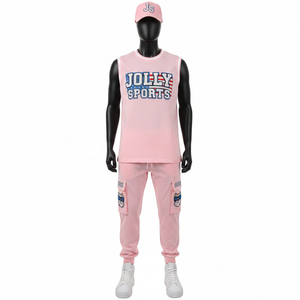 Conjunto de 2 piezas para hombre, camiseta sin mangas y pantalones deportivos, transpirable, de malla de poliéster, con logo personalizado, camisetas sin mangas y pantalones para hombre - Product Image 1