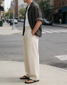 Pantalones de invierno vintage de pierna ancha plisados de cintura media, versátiles, elegantes, informales, de ajuste relajado, para oficina y trabajo, suministro al por mayor OEM ODM - Product Image 3