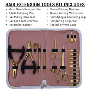 Kit Profesional de Herramientas para Extensiones de Cabello, Alicates Metálicos, Tijeras, Gancho, Herramienta de Instalación y Remoción de Lazos para Instalación de Hilos de Peluca - Product Image 4