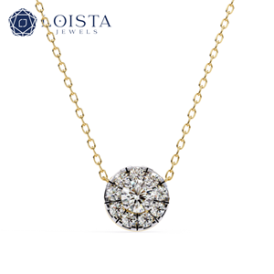 Pendentif pour femme en or massif 9k, 14k, 18k, serti de diamants de laboratoire certifiés IGI, taille halo française, couleur E, blanc, 18 pouces - Product Image 1