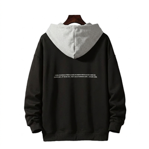 Sudadera con Capucha de Contraste de Peso Pesado, Diseño Bicolor Negro y Gris Jaspeado, Venta al por Mayor, Ropa Urbana para Hombre, Sudadera con Capucha de Forro Polar Gráfico Oversize - Product Image 2