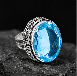 Natural Blue Topaz <b>Ring</b> 925 Sterling <b>Silver</b> Handmade Oval Gemstone <b>Ring</b> Vintage <b>Statement</b> Jewelry for Women - Product Image 2
