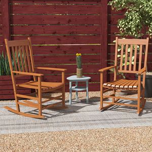 Ensemble de 2 chaises à bascule en bois d'extérieur pour patio, jardin, balcon ou véranda avec accoudoirs lisses et supports de dossier hauts - Product Image 2
