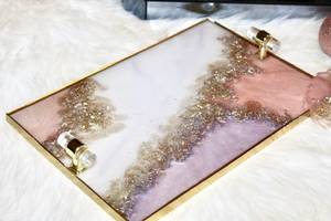 Handmade Rose Gold Glitter Resin Tray Premium resin tray colorful elegant handcrafted pattern perfect for serving snacks fruit <b>d</b> - Product Image 6