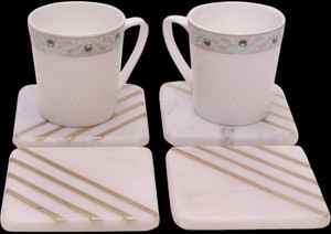 Ensemble de sous-verres carrés | Ensemble de sous-verres cadeaux | Ensemble de sous-verres en marbre blanc | Ensemble de sous-verres de 4 pouces | Ensemble de sous-verres en gros - Product Image 2