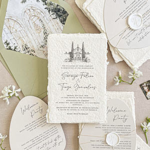 Tarjetas de Invitación y Menú Elegantes Impresas en Letterpress con Logotipo Personalizado, Papel con Borde Deshilachado Hecho a Mano con Impresión de Vainilla - Product Image 1