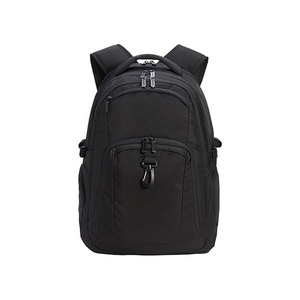 Sac à dos minimaliste noir en polyester pour ordinateur portable, motif géométrique, fermeture éclair, poche avant, poches latérales en maille, léger - Product Image 1