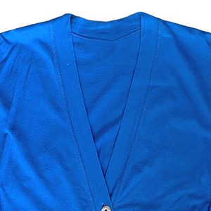 Women's Blue Knitted <b>Cardigan</b> <b>Long</b> Sleeve V-Neck Casual Solid Color Contrast Stripe <b>Button</b> Front All Seasons Regular Fit - Product Image 2