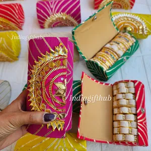 Luxury Handmade Embroidered Bangle Storage <b>Box</b> with <b>Mirror</b> Designer Bridal Chura Organizer Case Traditional Jewelry Holder - Product Image 2
