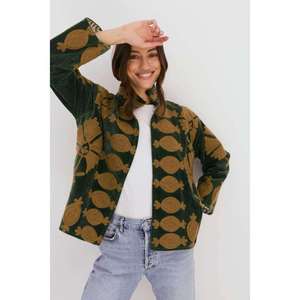 <b>Women</b>’s Dark Green Suzani Embroidered <b>Jacket</b> Casual Long Sleeve <b>Lightweight</b> Button-Up Coat Vintage Ladies Loose Fit Shirt <b>Jacket</b> - Product Image 3