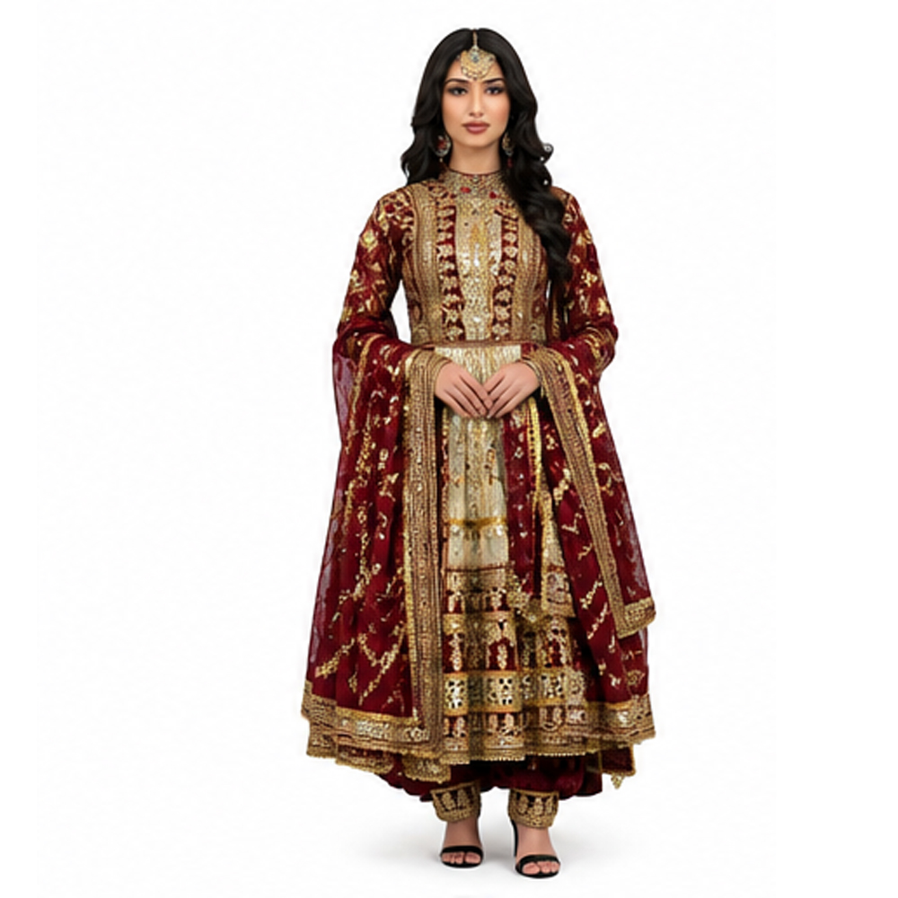 Shop Online Maroon Wedding Dress Elegant Embroidered Design | Alibaba.com