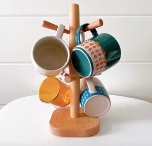 Bamboo and Wood <b>Tree</b>-Shaped Beverage <b>Mug</b> Holder Living Room Cup Storage Rack with No-Drilling Standing Design Freestanding - Product Image 3