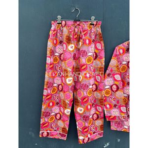 Women's Cotton Printed Pajama Set Long Sleeve Full Length Loose Fit Two Piece Turn-down Collar Casual Sleepwear Spring <b>Summer</b> - Product Image 6
