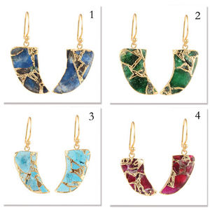 luxury tusk shape copper turquoise drop dangle <b>earrings</b> handmade 18k gold plated gemstone <b>hook</b> ear jewelry for women gifts - Product Image 5