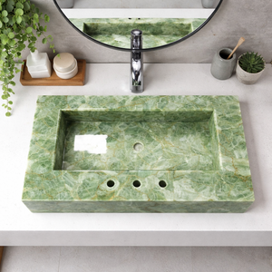 Lavabo de Baño de Ónix Verde Natural de Lujo, Lavabo Rectangular Hecho a Mano, Lavabo de Ónix para Encimera, Lavabo de Piedra Personalizado - Product Image 4