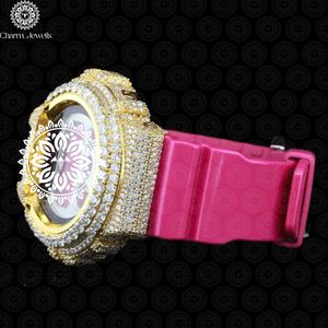 Montre de luxe pour homme Charm, mouvement mécanique analogique, boîtier de 40 mm en acier inoxydable, bracelet en silicone rose, lunette sertie de diamants, automatique - Product Image 3