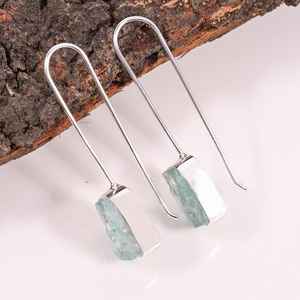 Pendientes de Plata de Ley 925 con Aguamarina Natural, Cristal en Bruto, Colgantes, Piedra de Nacimiento de Marzo - Product Image 2