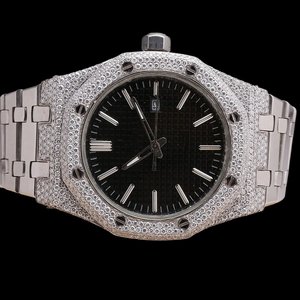 Reloj de Pulsera de Acero Inoxidable con Esfera Negra y Diamantes Moissanite de la Mejor Calidad, para Hombre, Joyería Lujosa Personalizada y Única - Product Image 1