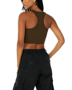 Top corto acanalado para mujer, camiseta sin mangas con logotipo personalizado, color blanco y negro, 2022 - Product Image 3