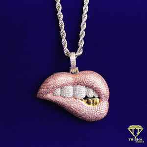 Premium Lip Shape Pendant Necklace in 925 Sterling Silver with Iced Out Moissanite Diamond Design - Product Image 3